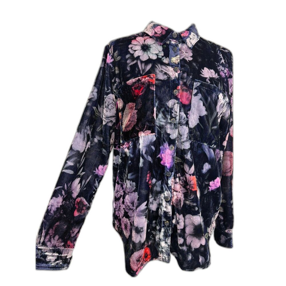 Pilcro The Hadley Velvet Floral Relaxed Button-down Shirt Size M Whimisgoth Boho